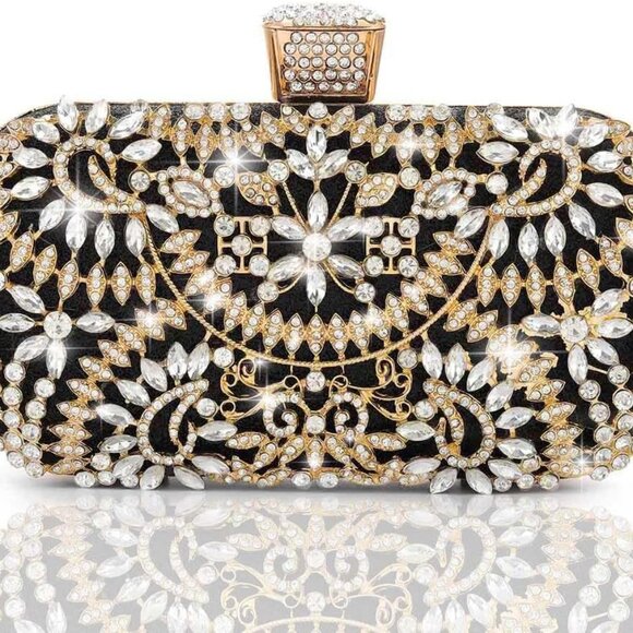 Rhinestone Evening Bag Clutch Purse Glitter Crystal Prom Handbag Women - Picture 1 of 8